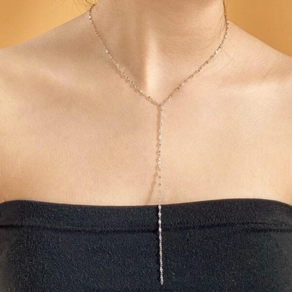 Silver Y Necklace, Silver Lariat Necklace For Women, Delicate Silver Drop Necklace, Layered Y Necklace, Long Necklace, 925 Sterling Silver - Image 4