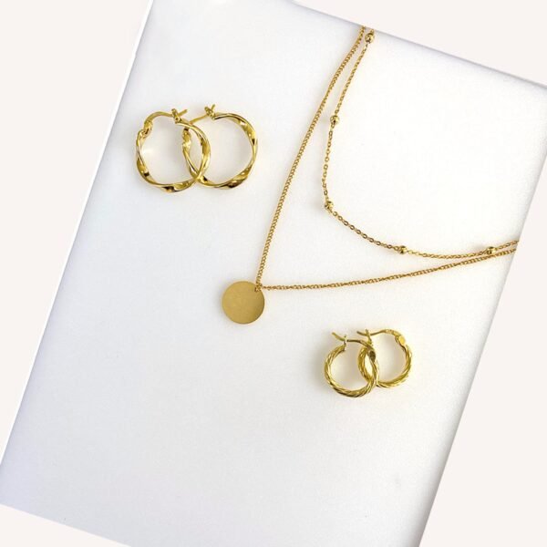 Gold Disk Necklace, Double Chain Layer, Gold Vermeil Necklace, Gold Coin Necklace, Multi Layer Necklace, Bead Chain, Necklace for Women - Image 3