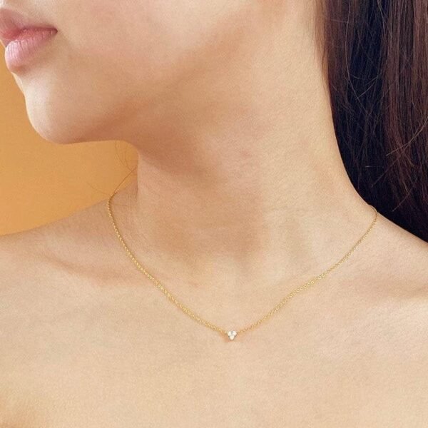Dainty Trio Necklace, Delicate Crystal Necklace Gold, Trinity Necklace, Tiny CZ Gemstone, Triple Teardrop, Christmas Gift, Everyday Necklace - Image 2