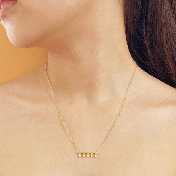 Dainty Bar Charm Necklace, Minimalist Necklace, 18K Gold Vermeil, Tiny Bar with Dangling CZ Gemstones, Thin Gold Necklace, Trapeze Necklace - Image 2