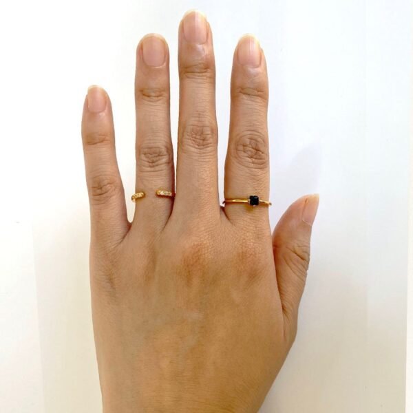 Small Black Stone Ring, Black Crystal Ring, Mini Black CZ Ring, Black Diamond Ring, Black Square Gemstone, Stacking Ring, Gold Vermeil Ring - Image 4