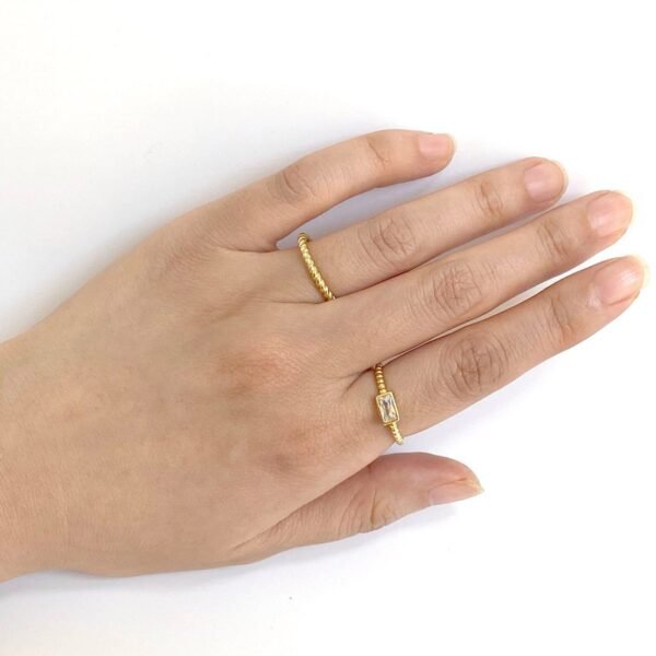 Baguette Twist Ring, 18K Gold Vermeil, Baguette Cut CZ Ring, Baguette Solitaire Ring, Minimalist Diamond Ring, Open Adjustable Twist Ring - Image 3