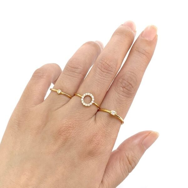 Open Circle CZ Ring, Pave CZ Round Ring, Halo Ring, Round Crystal Ring, Karma Ring, Dainty Stackable Ring for Women, Gold Eternity Ring - Image 2