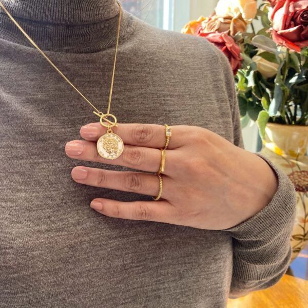 18K Gold Medallion Pendant Necklace, Paris Gold Coin Pendant, Wanderlust, Long Twist Chain, Dainty Disk Necklace, Delicate Layered Necklace - Image 4