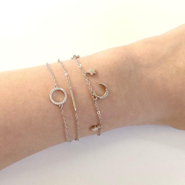 Dainty Silver Bracelet, Double Layer Circle Bracelet, Round Crystal Bracelet, Multi Strand Silver Bracelet, CZ Halo Bracelet, Karma Bracelet - Image 5