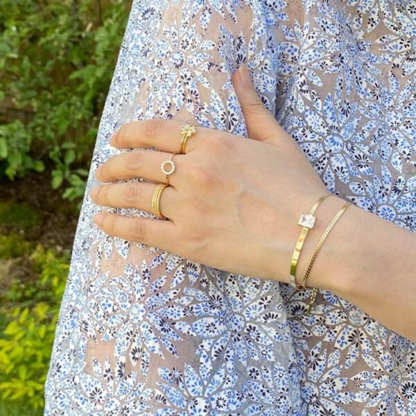 Double Chain CZ Bracelet, Gold Vermeil Bracelet, Single Diamond Bracelet, Crystal Baguette Bracelet, Double Layered Bracelet, Gift For Her - Image 2