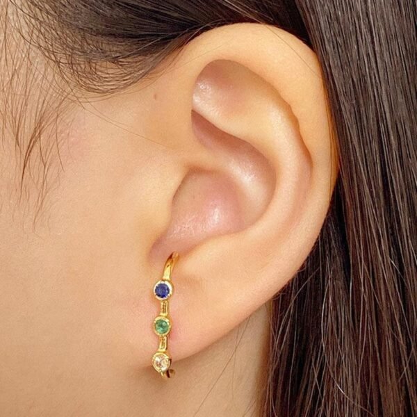 Multi-Color Suspender Earrings, Gold Ear Climbers, Colorful CZ Ear Lobe Earrings, Dainty Gold Bar Studs, 3 Color Stone Earrings For Women - Image 4