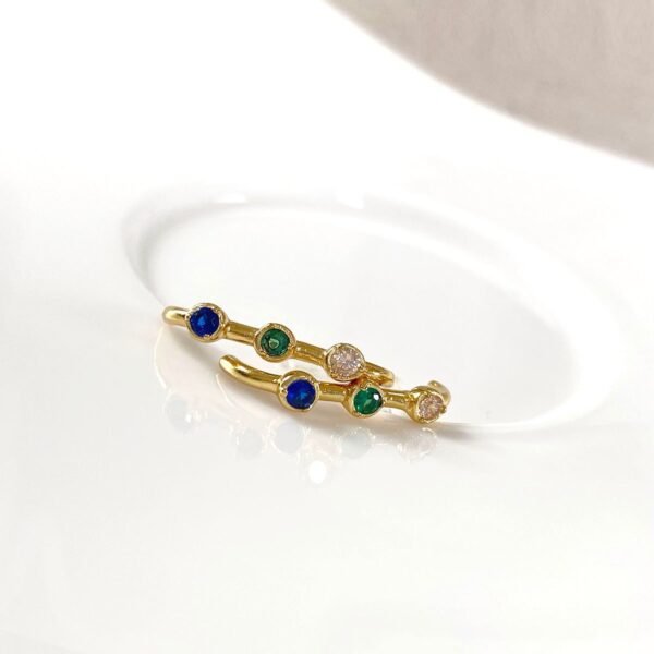Multi-Color Suspender Earrings, Gold Ear Climbers, Colorful CZ Ear Lobe Earrings, Dainty Gold Bar Studs, 3 Color Stone Earrings For Women - Image 2