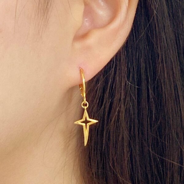North Star Gold Hoops, 18K Gold Vermeil, Star Dangle Hoop Earrings, Gold Star Drop Earrings, Dainty Star Huggies, Celestial Gold Hoops - Image 5