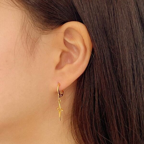 North Star Gold Hoops, 18K Gold Vermeil, Star Dangle Hoop Earrings, Gold Star Drop Earrings, Dainty Star Huggies, Celestial Gold Hoops - Image 4