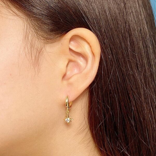 Starburst Earrings, Star Huggie Hoops, Small Gold Vermeil Hoops, Star Charm Earrings, Dainty Gold Huggies, Dangling CZ Star Earrings, Gift - Image 5