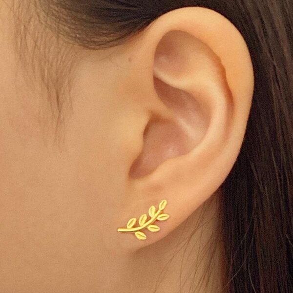Leaf Stud Earrings, 18K Gold Vermeil, Olive Leaf Earrings, Simple Dainty Studs, 925 Sterling Silver, Everyday Earrings Gold, Gift For Her - Image 2
