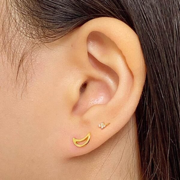Crescent Moon Studs, Gold Moon Earrings, 18K Gold Vermeil Studs, Minimalist Earrings, Dainty Moon Ear Studs, Celestial Earring Gift - Image 3