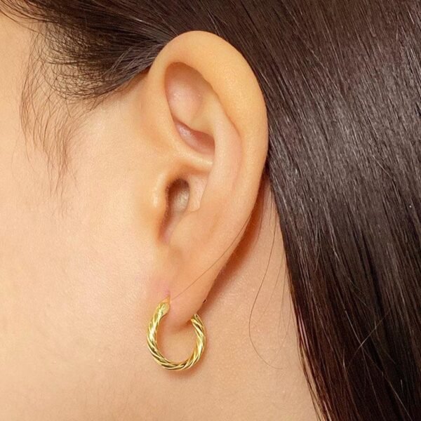 Twisted Gold | Silver Hoop Earrings, Small Croissant Hoops, Minimalist Earrings, Unisex Hoops, Gold Vermeil Earrings, Sterling Silver Hoops - Image 3