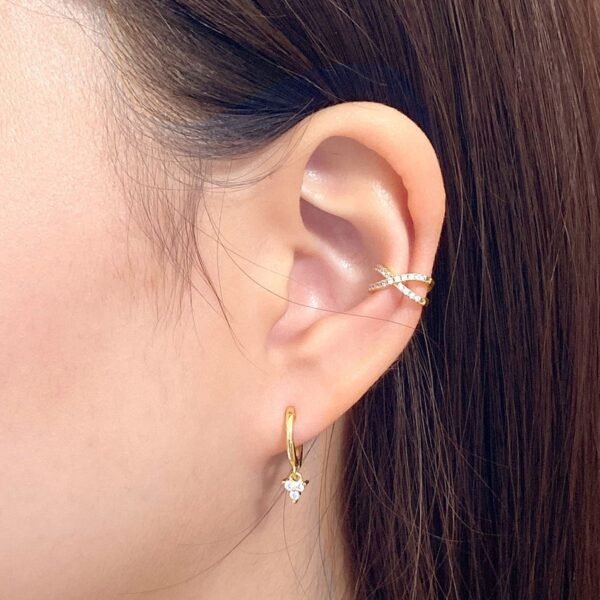 Dainty Crystal Huggies, Trinity Earrings, Small Gold Hoops, Mini CZ Gemstone Trio, 18K Gold Vermeil, Diamond Teardrop, Petite Earrings - Image 3