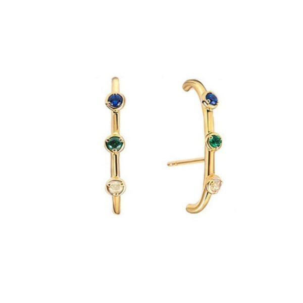 Multi-Color Suspender Earrings, Gold Ear Climbers, Colorful CZ Ear Lobe Earrings, Dainty Gold Bar Studs, 3 Color Stone Earrings For Women - Image 6