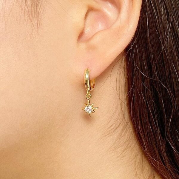 Starburst Earrings, Star Huggie Hoops, Small Gold Vermeil Hoops, Star Charm Earrings, Dainty Gold Huggies, Dangling CZ Star Earrings, Gift - Image 4