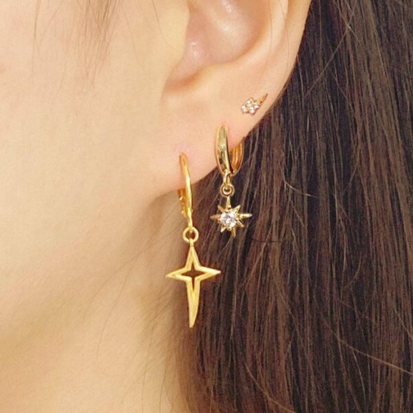Starburst Earrings, Star Huggie Hoops, Small Gold Vermeil Hoops, Star Charm Earrings, Dainty Gold Huggies, Dangling CZ Star Earrings, Gift - Image 3