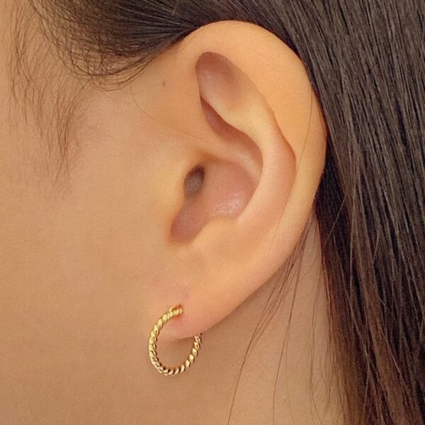 Twirl Hoop Earrings, Gold Croissant Hoops, Dainty Huggie Earrings, Sterling Silver Earrings, Classic Gold Hoop Huggies, Spiral Rope Hoops - Image 5