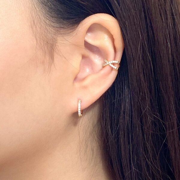 Small Huggie Hoop Earrings, Crystal Pave Hoops, White CZ Huggies, Dainty Gold Hoops, Petite Earrings, Gold Vermeil Earrings, Gemstone Hoops - Image 5