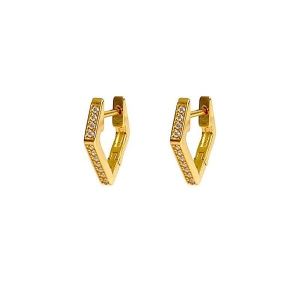 Dainty Gold Hoop Earrings, Minimalist Earrings, Geometric Hoops, Pentagon Huggies, Gold Vermeil Hoops with CZ Crystals, Small Diamond Hoops - Image 3