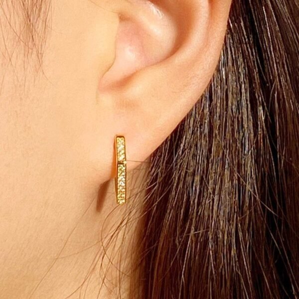 Dainty Gold Hoop Earrings, Minimalist Earrings, Geometric Hoops, Pentagon Huggies, Gold Vermeil Hoops with CZ Crystals, Small Diamond Hoops - Image 2