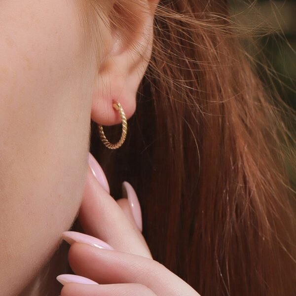 Twirl Hoop Earrings, Gold Croissant Hoops, Dainty Huggie Earrings, Sterling Silver Earrings, Classic Gold Hoop Huggies, Spiral Rope Hoops - Image 3