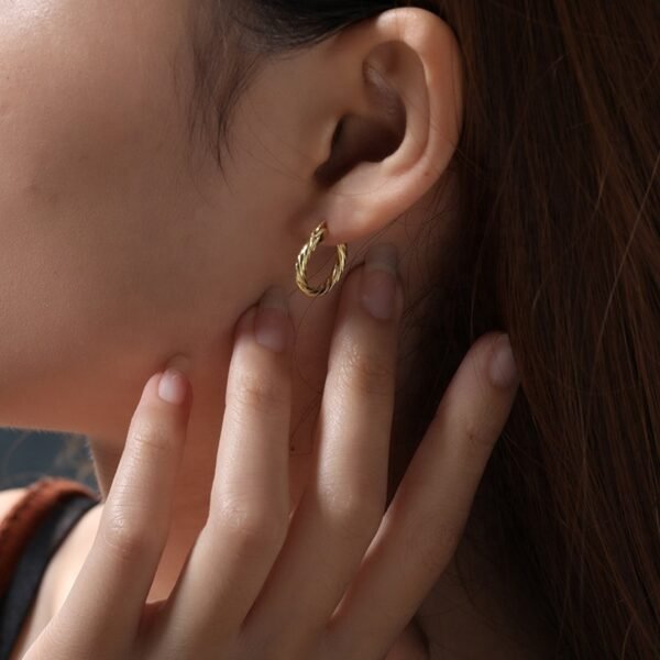 Twisted Gold | Silver Hoop Earrings, Small Croissant Hoops, Minimalist Earrings, Unisex Hoops, Gold Vermeil Earrings, Sterling Silver Hoops - Image 6