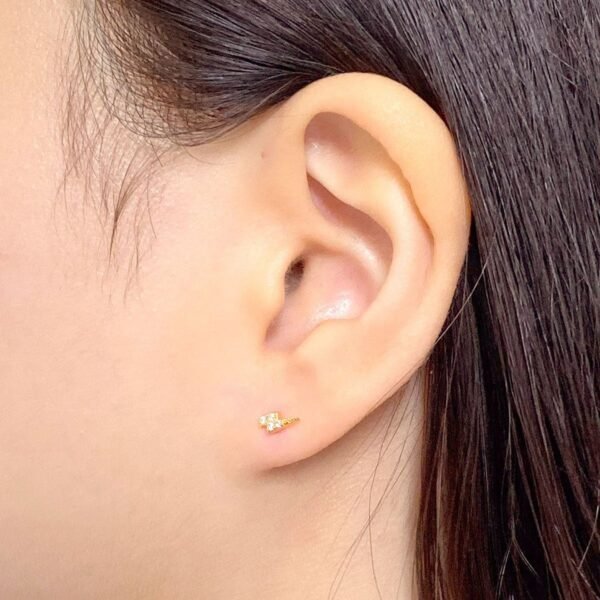 Tiny CZ Bolt Earrings, Dainty Gold Studs, Cute Crystal Studs, Lightning Bolt Earrings, Christmas Gift, Delicate Studs, Lightning Jewelry - Image 4