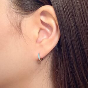 Turquoise Huggies, Truquoise Hoops, December Birthstone, Christmas Gift, Genuine Turquoise Gemstone Earrings, Dainty Gold Vermeil Hoops