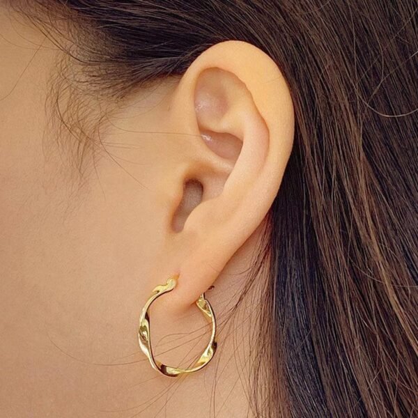 Twisted Gold Hoops, Wave Hoop Earrings, Minimalist Hoops, Modern Gold Hoops, 18K Gold Vermeil Earrings, Twist Hoop Huggies, Croissant Hoops - Image 3
