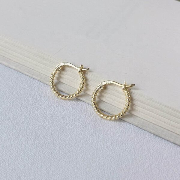 Twirl Hoop Earrings, Gold Croissant Hoops, Dainty Huggie Earrings, Sterling Silver Earrings, Classic Gold Hoop Huggies, Spiral Rope Hoops - Image 4