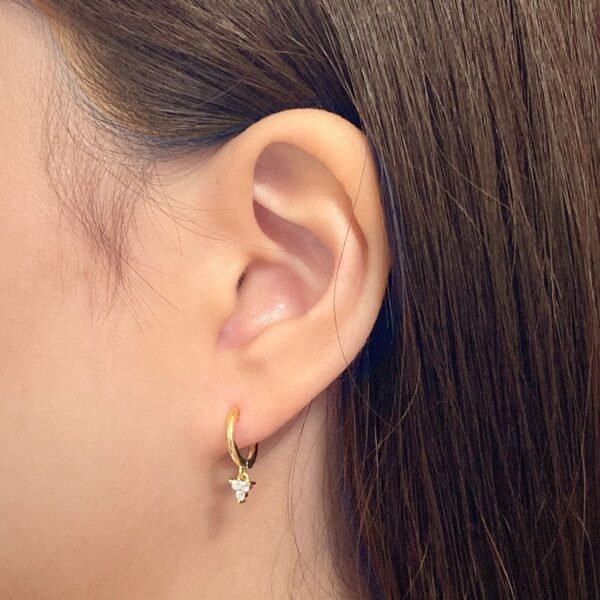 Dainty Crystal Huggies, Trinity Earrings, Small Gold Hoops, Mini CZ Gemstone Trio, 18K Gold Vermeil, Diamond Teardrop, Petite Earrings - Image 5