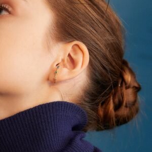 Multi-Color Suspender Earrings, Gold Ear Climbers, Colorful CZ Ear Lobe Earrings, Dainty Gold Bar Studs, 3 Color Stone Earrings For Women