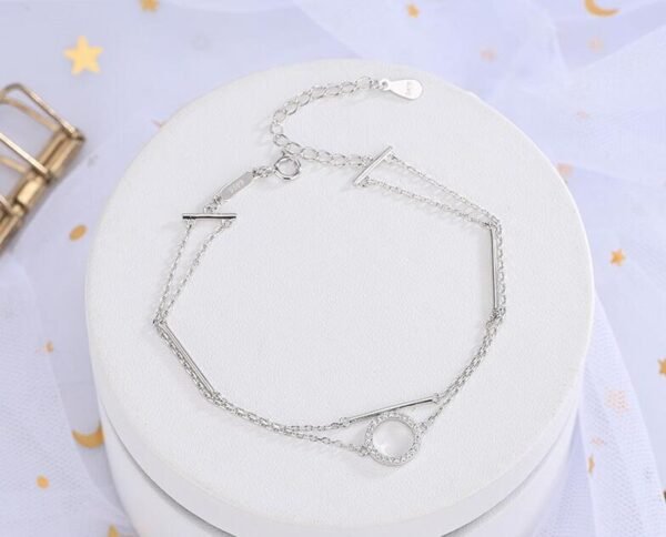 Dainty Silver Bracelet, Double Layer Circle Bracelet, Round Crystal Bracelet, Multi Strand Silver Bracelet, CZ Halo Bracelet, Karma Bracelet - Image 3