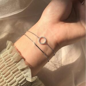 Dainty Silver Bracelet, Double Layer Circle Bracelet, Round Crystal Bracelet, Multi Strand Silver Bracelet, CZ Halo Bracelet, Karma Bracelet