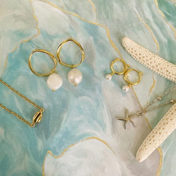 Large Pearl Hoop Earrings, Freshwater Pearl Drop Earrings, Pearl Gold Hoop Studs, Natural Pearl Hoops, 18K Gold Vermeil Earrings for Women - Image 3