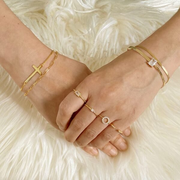 Double Chain CZ Bracelet, Gold Vermeil Bracelet, Single Diamond Bracelet, Crystal Baguette Bracelet, Double Layered Bracelet, Gift For Her - Image 3