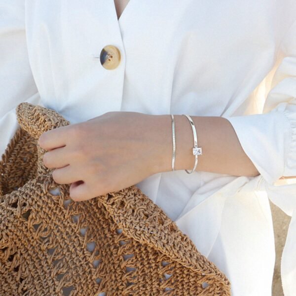 Double Chain CZ Bracelet, Gold Vermeil Bracelet, Single Diamond Bracelet, Crystal Baguette Bracelet, Double Layered Bracelet, Gift For Her - Image 4