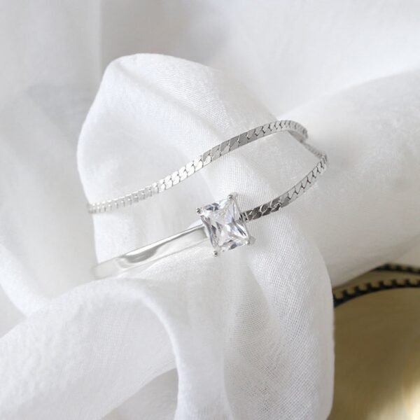 Double Chain CZ Bracelet, Gold Vermeil Bracelet, Single Diamond Bracelet, Crystal Baguette Bracelet, Double Layered Bracelet, Gift For Her - Image 5