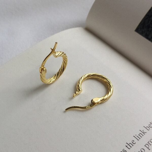 Twisted Gold | Silver Hoop Earrings, Small Croissant Hoops, Minimalist Earrings, Unisex Hoops, Gold Vermeil Earrings, Sterling Silver Hoops - Image 2