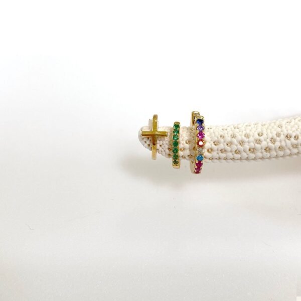 Rainbow Huggie Hoop Earrings, Colorful Gemstone Earrings, CZ Pave Rainbow Color Hoops, Multi-Color Crystal Huggie Hoops, 18K Gold Vermeil - Image 4