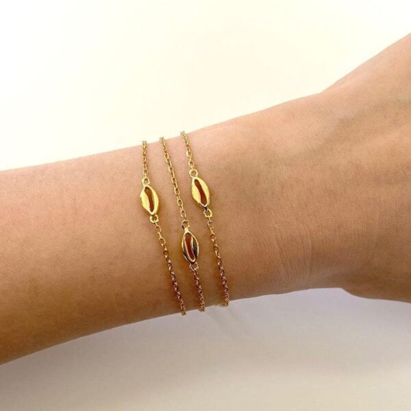 Cowrie Shell Bracelet, 18K Gold Vermeil, Gold Shell Bracelet For Women, Dainty Bracelet, 925 Sterling Silver, Delicate Stacking Bracelet - Image 4