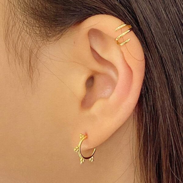Gold Hoop Studs, Dainty Earrings for Women, Minimalist Studs, Gold Vermeil Hoops, Everyday Hoops, Christmas Gift, Cute Jewelry, Tiny Spheres - Image 2