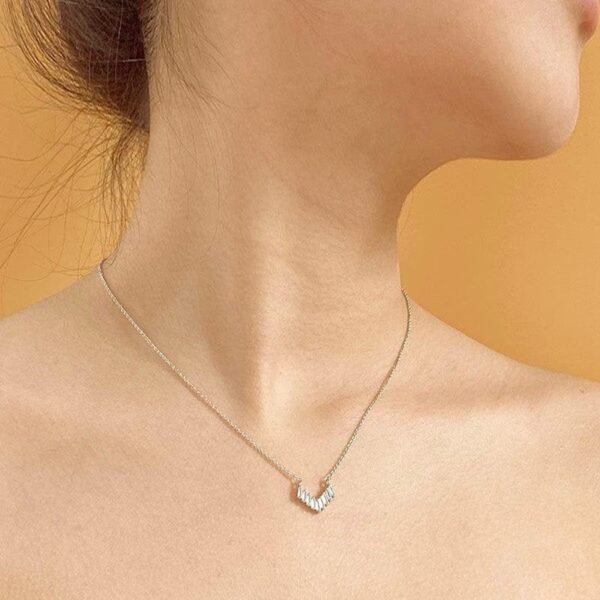Silver Chevron Necklace, Silver Pendant For Women, CZ Victory Pendant Necklace, Minimalist Necklace, V Shaped Necklace, 925 Sterling Silver - Image 3