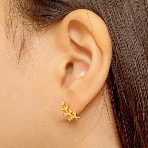 Leaf Stud Earrings, 18K Gold Vermeil, Olive Leaf Earrings, Simple Dainty Studs, 925 Sterling Silver, Everyday Earrings Gold, Gift For Her - Image 5