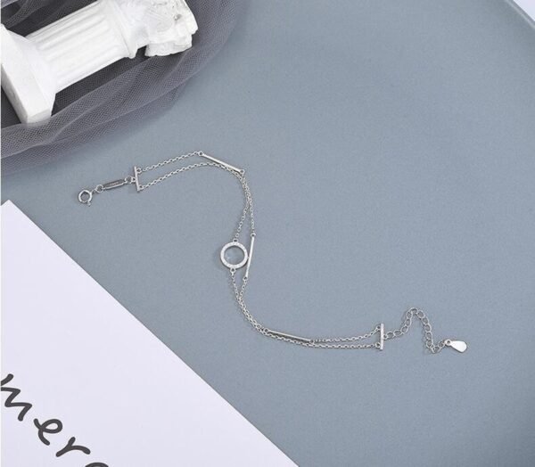 Dainty Silver Bracelet, Double Layer Circle Bracelet, Round Crystal Bracelet, Multi Strand Silver Bracelet, CZ Halo Bracelet, Karma Bracelet - Image 2