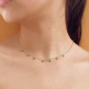Turquoise Necklace, December Birthstone Necklace, Dainty Turquoise Station Necklace, Genuine Turquoise Jewelry For Women, Christmas Gift