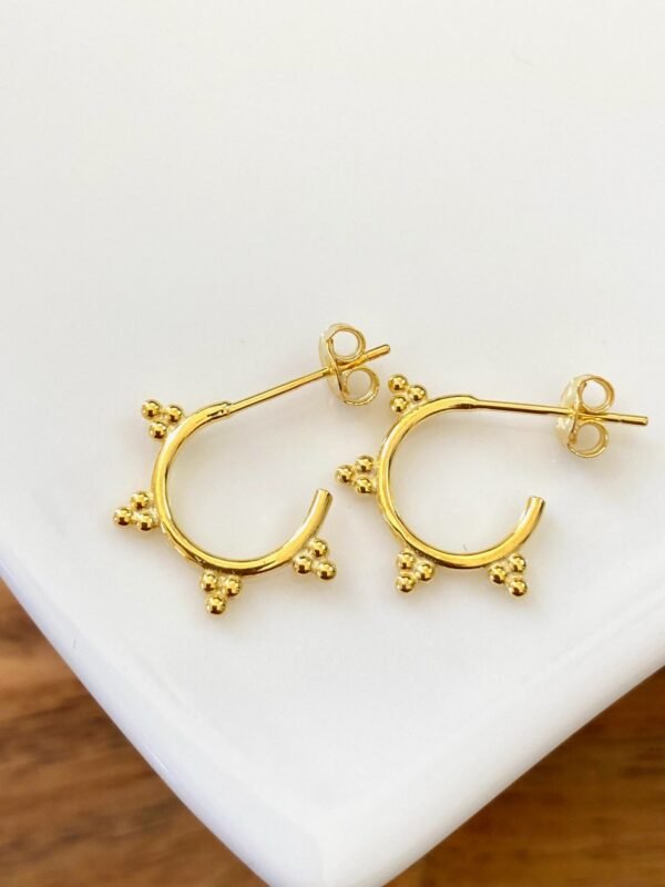 Gold Hoop Studs, Dainty Earrings for Women, Minimalist Studs, Gold Vermeil Hoops, Everyday Hoops, Christmas Gift, Cute Jewelry, Tiny Spheres - Image 3