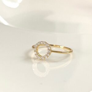 Open Circle CZ Ring, Pave CZ Round Ring, Halo Ring, Round Crystal Ring, Karma Ring, Dainty Stackable Ring for Women, Gold Eternity Ring